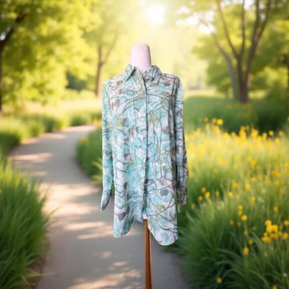 MULTI PATTERN BUTTON DOWN BLOUSE - Picture 1 of 3